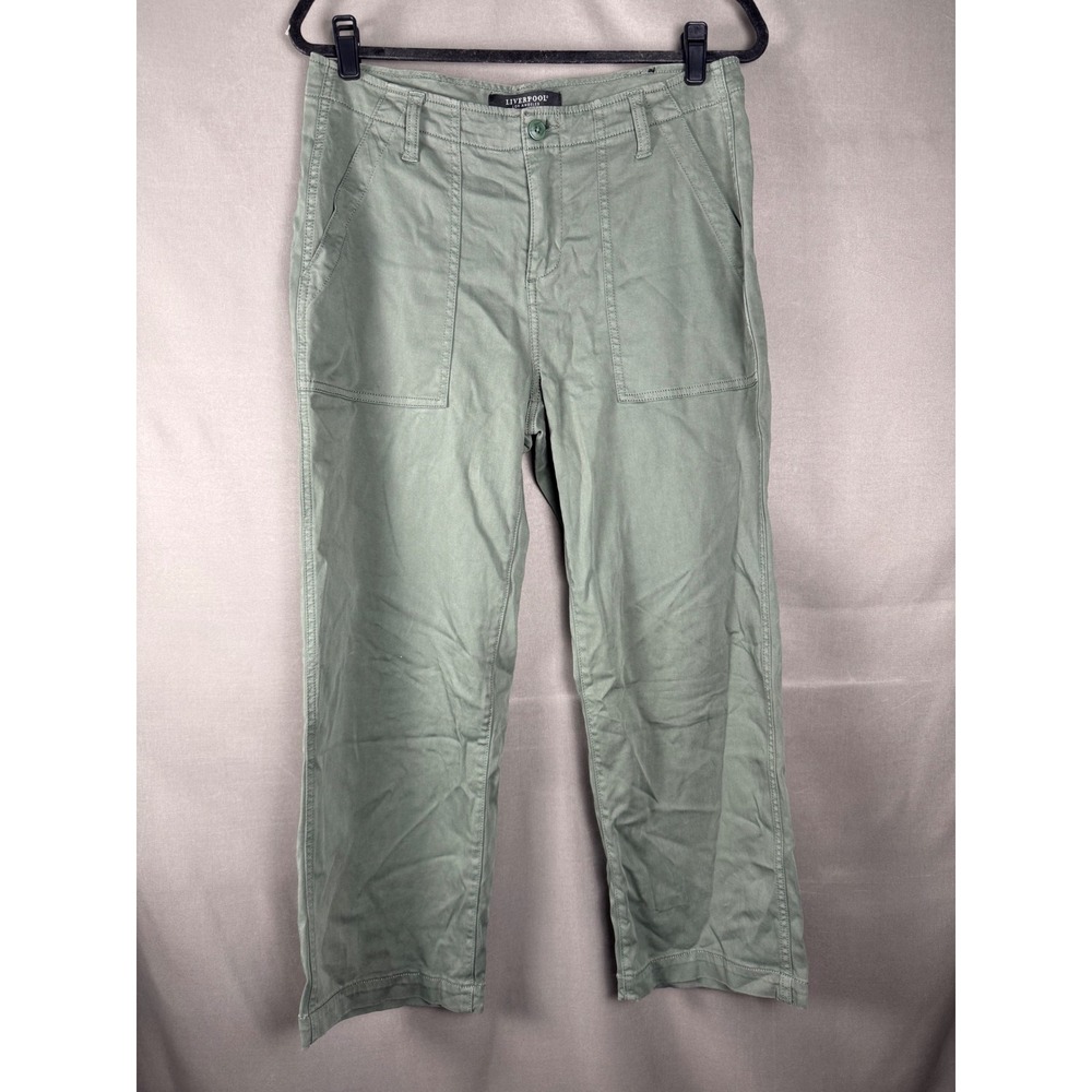 Liverpool Utility Pants Women 10/30 Moss Green Straight Leg Stretch LM5674L12